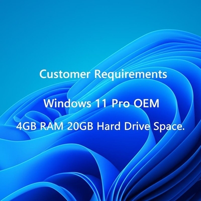 Wymagania klientów Windows 11 Pro OEM 4 GB RAM 20 GB miejsca na dysku twardym